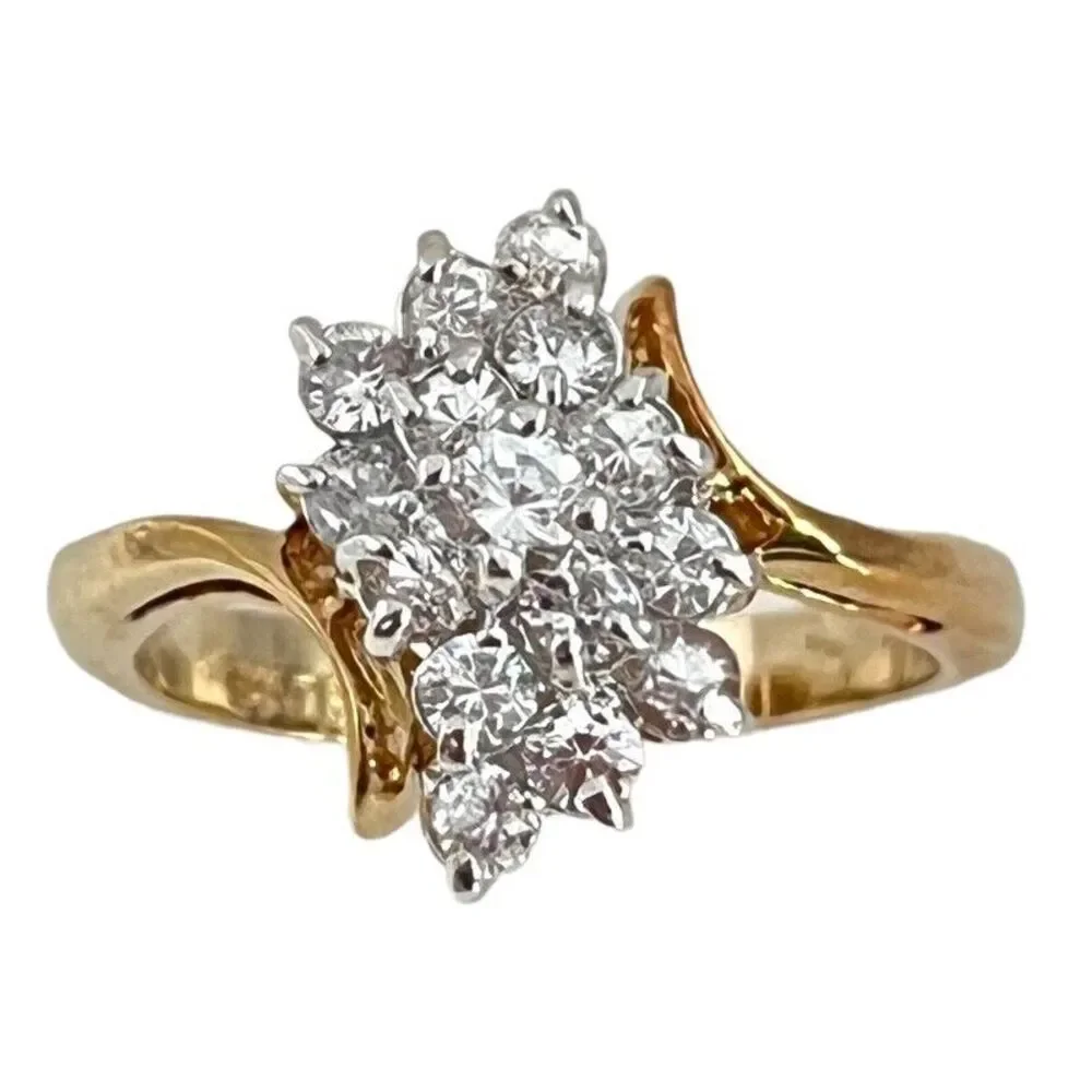 Vintage 1970s Ring Size 7 CZ Cluster Prong Set Gold Plated - 14Q